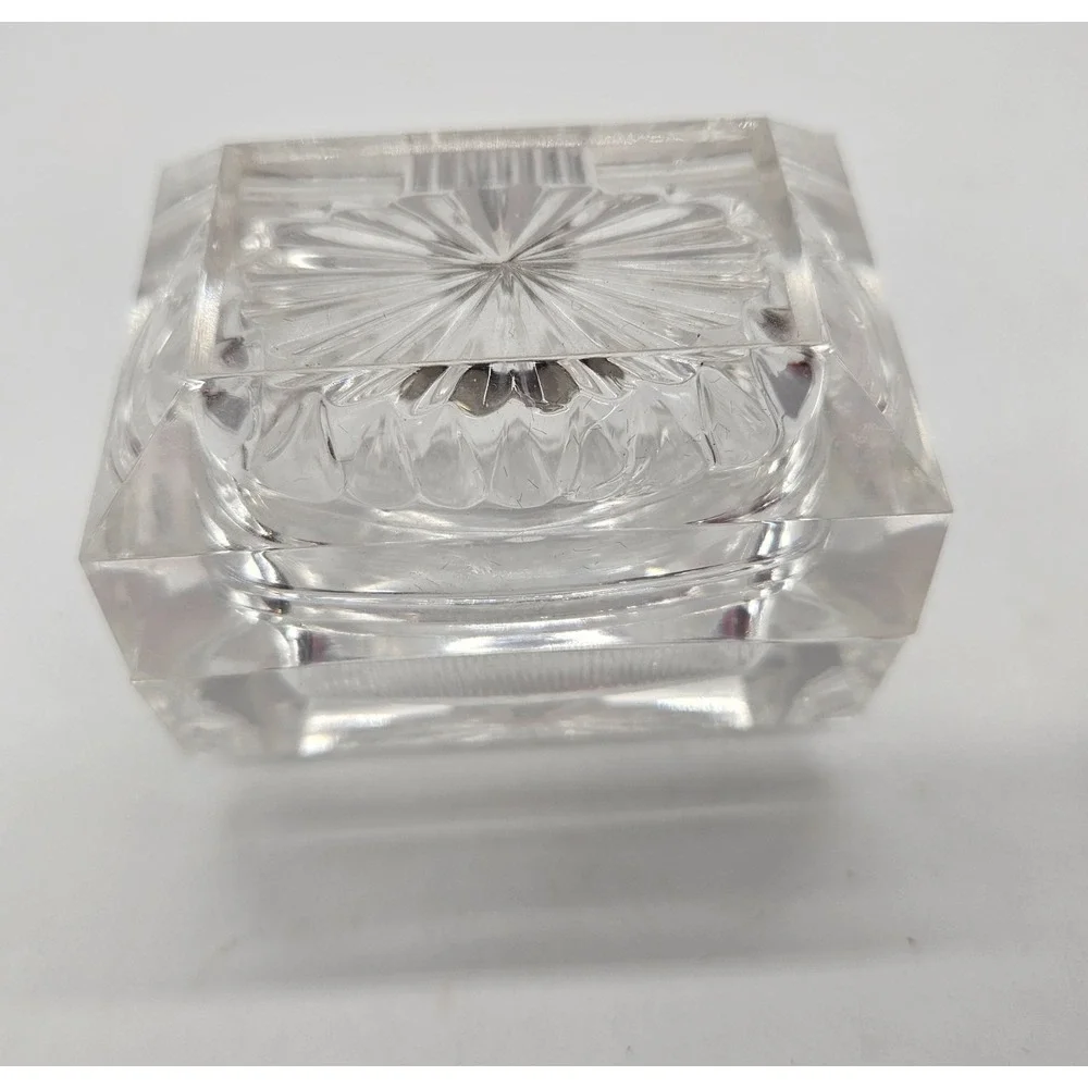 Vintage Style Clear Acrylic Faceted Trinket Jewelry Box Sunburst Design Hinged